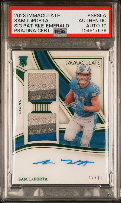 Sam LaPorta 2023 Panini Immaculate Collection Immaculate Signature Patches Rookie Emerald /18
