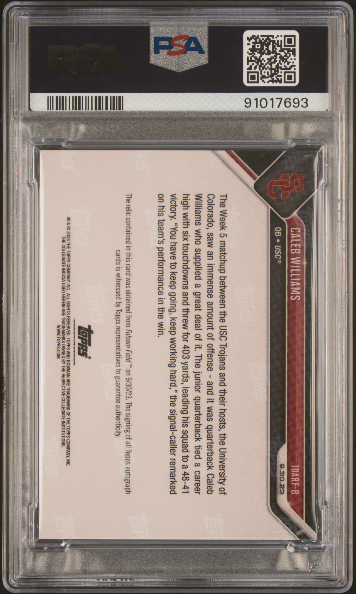 Caleb Williams 2023 Bowman U Now Relics back