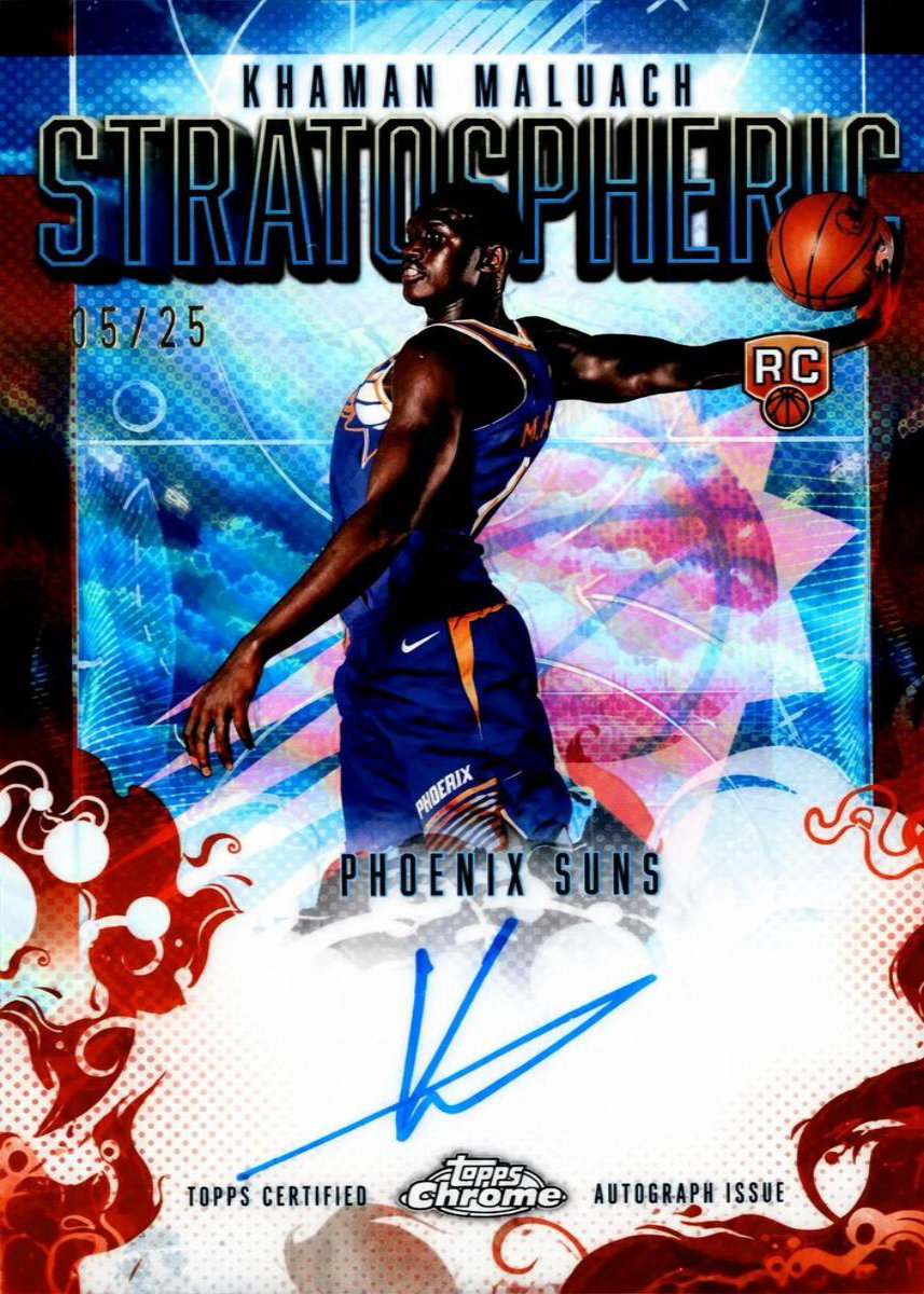 Khaman Maluach 2025 Topps Chrome Basketball Stratospheric Signatures Orange Refractor /25
