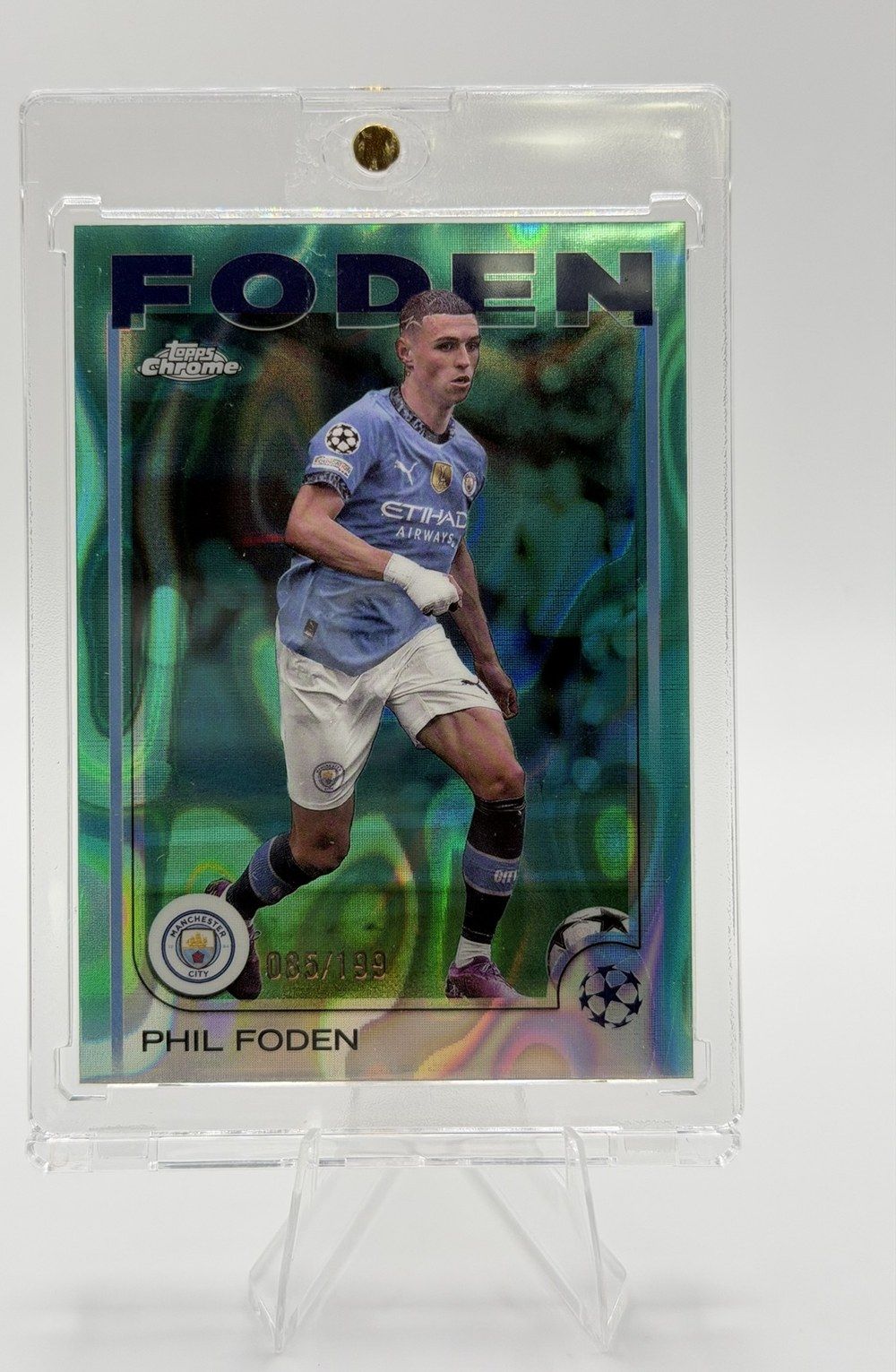 Phil Foden 2024 Topps Chrome UEFA Club Competitions Aqua Lava Refractor /199
