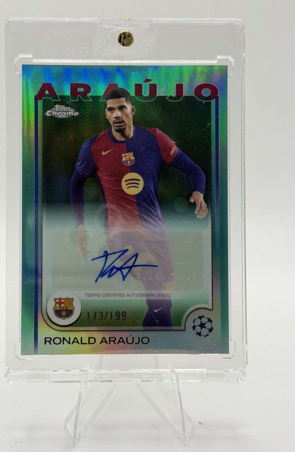 Ronald Araujo 2024 Topps Chrome UEFA Club Competitions Aqua Refractor Autograph /199
